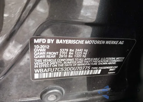 2013 BMW 535I xDrive from USA, damaged, VIN WBAFU7C53DDU70775